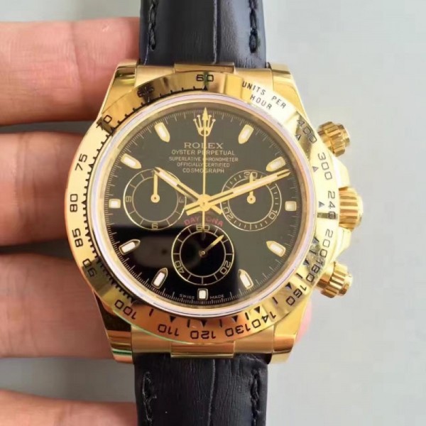 Replica Rolex Daytona Cosmograph 116518 JH Yellow Gold Black Dial Swiss 4130 Run 6@SEC