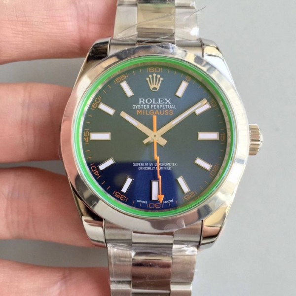 Replica Rolex Milgauss 116400GV AR Stainless Steel Blue Dial Swiss 3131