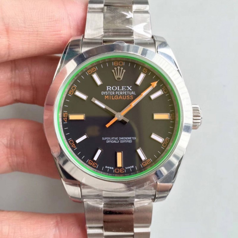 Replica Rolex Milgauss 116400GV AR Stainless Steel Black Dial Swiss 3131