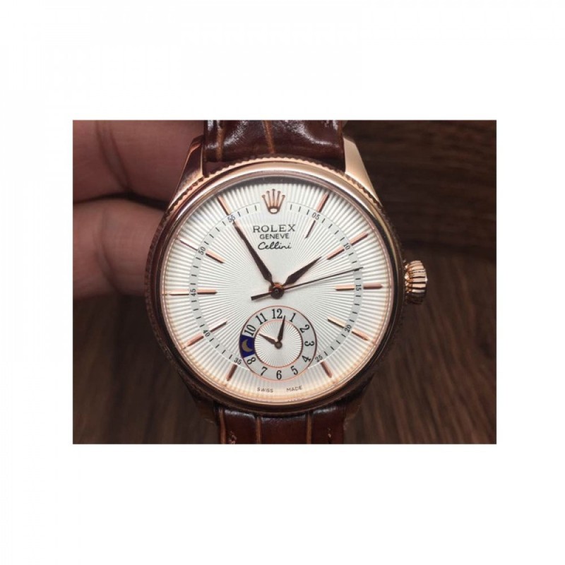 Replica Rolex Cellini 50525 Rose Gold White Dial Swiss 2824