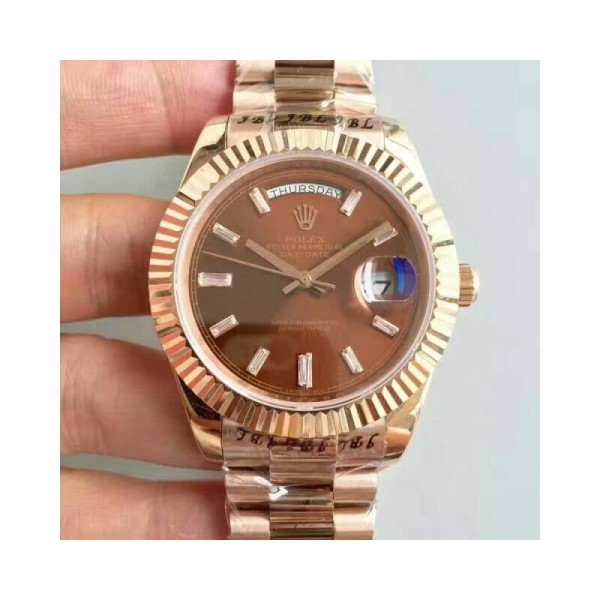 Replica Rolex Day-Date 40 228235 40MM KW Rose Gold Chocolate Dial Swiss 3255