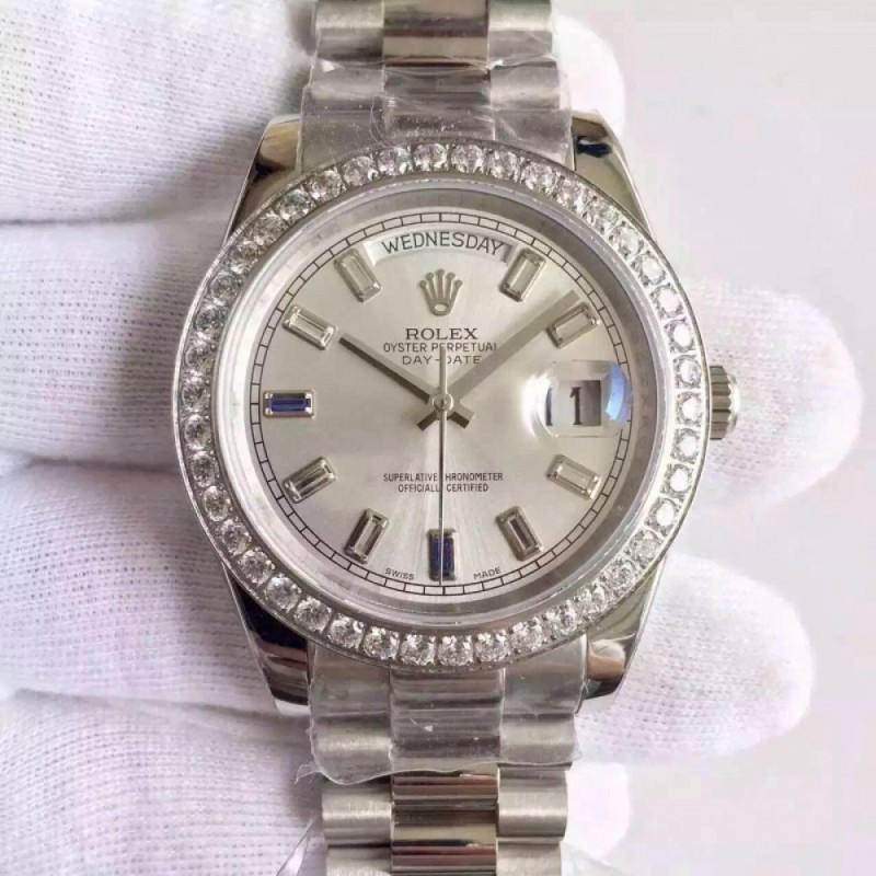 Replica Rolex Day-Date 40 228349RBR 40MM KW Stainless Steel & Diamonds Sundust Dial Swiss 3255