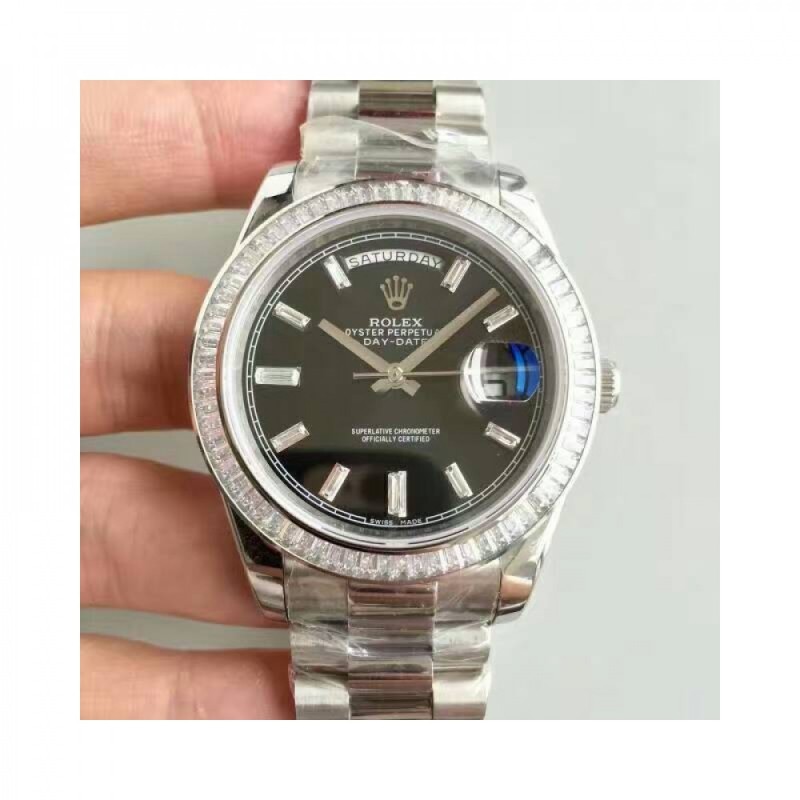 Replica Rolex Day-Date 40 228396TBR 40MM KW Stainless Steel & Diamonds Black Dial Swiss 3255