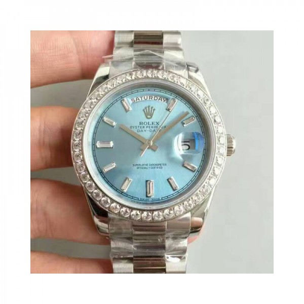 Replica Rolex Day-Date 40 228396TBR 40MM KW Stainless Steel & Diamonds Blue Dial Swiss 3255