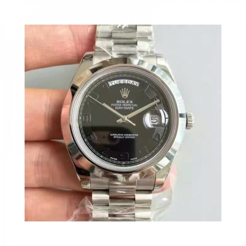 Replica Rolex Day-Date II 218206 41MM V6 Stainless Steel Black Dial Swiss 2836-2