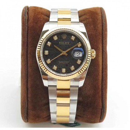 Replica Rolex Datejust 36MM 116234 DJ Stainless Steel 904L & Yellow Gold Black Anniversary Jubilee Dial Swiss 3135