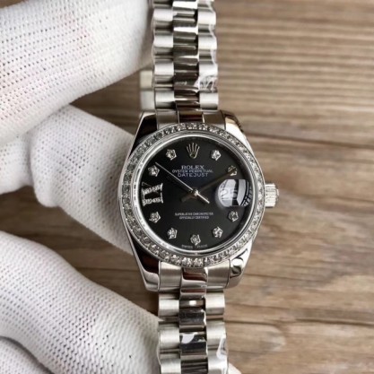 Replica Rolex Lady Datejust 28 279136RBR 28MM WF Stainless Steel & Diamonds Black Dial Swiss 2671