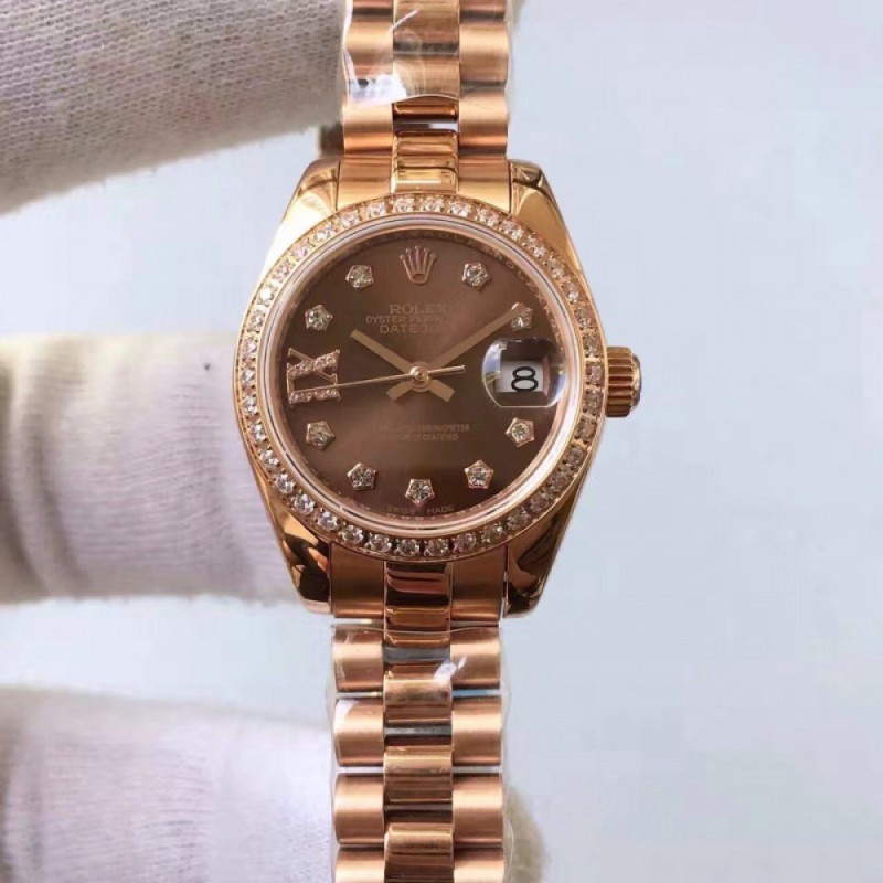 Replica Rolex Lady Datejust 28 279135RBR 28MM Rose Gold & Diamonds Chocolate Dial Swiss 2671