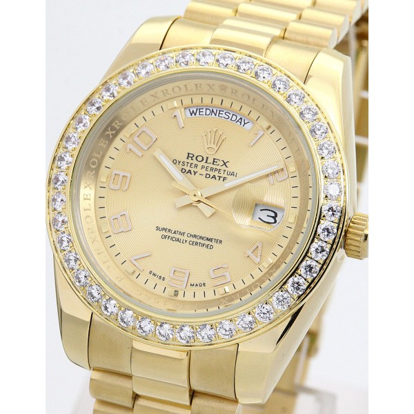 UK Yellow Gold set with Diamonds Rolex Replica Day-Date II 218348-41 MM