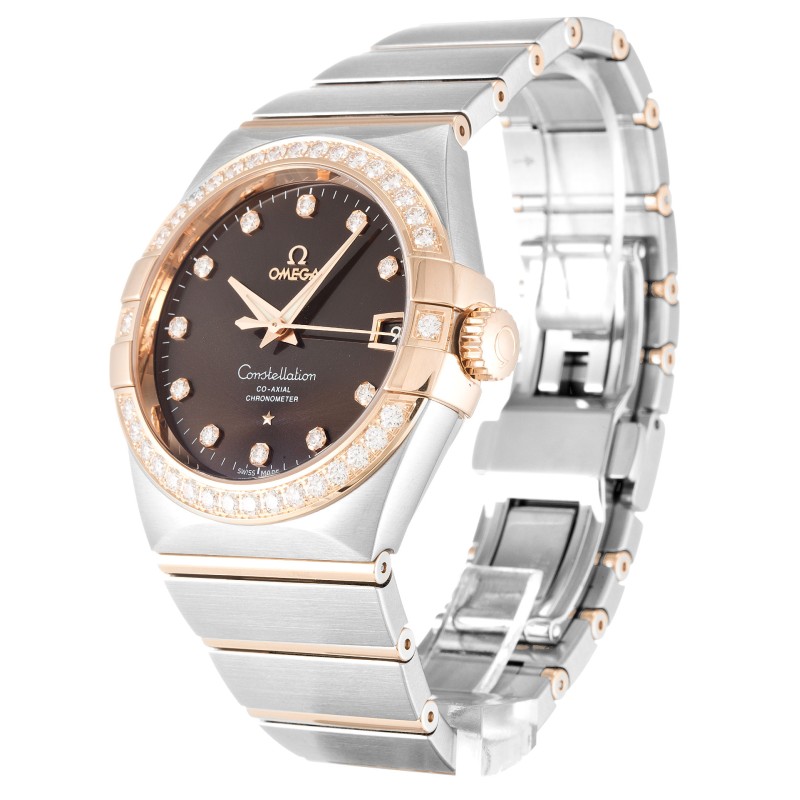 UK Rose Gold & Steel set with Diamonds Omega Replica Constellation Chronometer 123.25.38.21.63.001-38 MM